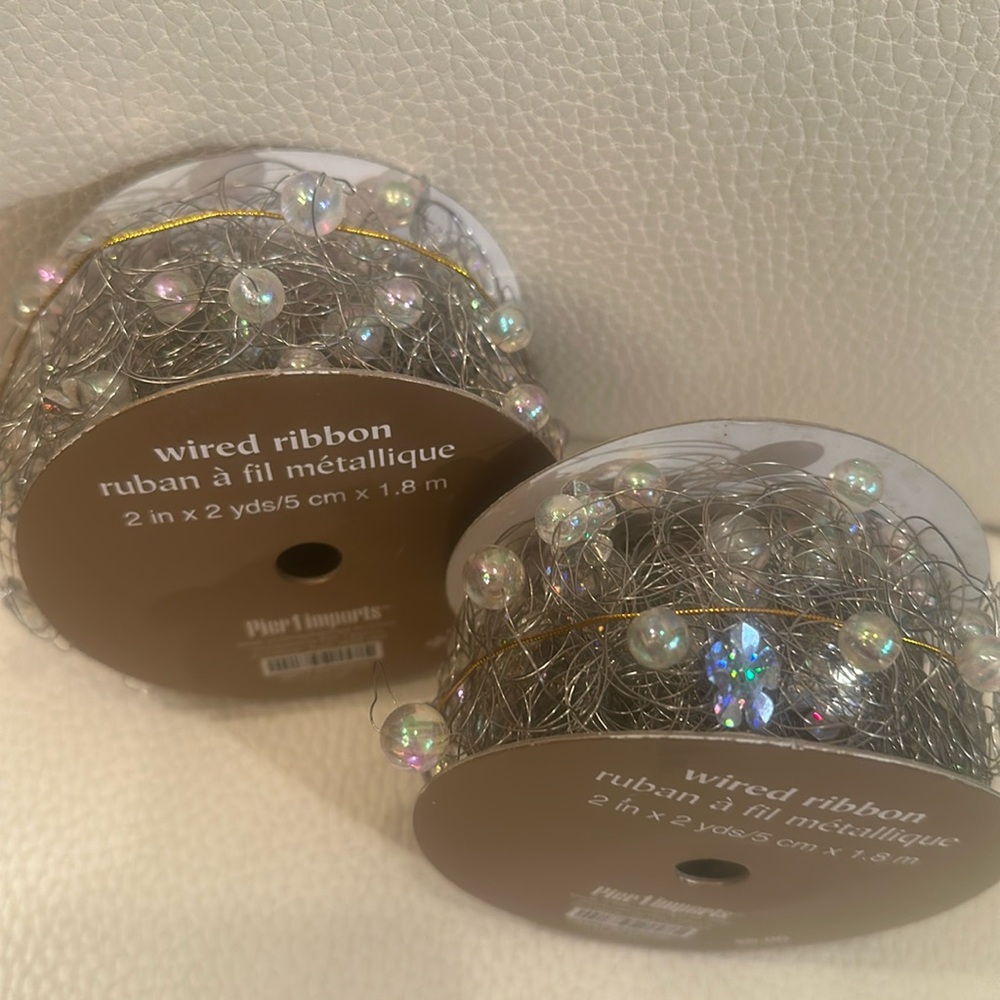 Pier 1 (The original store) 2 Rolls Wired Ribbon w/ Baubles & Sparkly Beads NWT